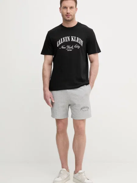 Calvin Klein Jeans trenirke kratke hlače z bombažem siva