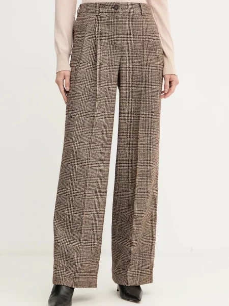 Luisa Spagnoli pantaloni cu lână lat high waist maro