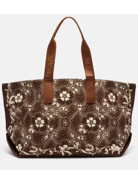 Geantă Alemais cu model floral din canvas maro