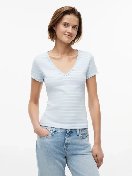 Tommy Jeans Tricou Essential albastru deschis alb