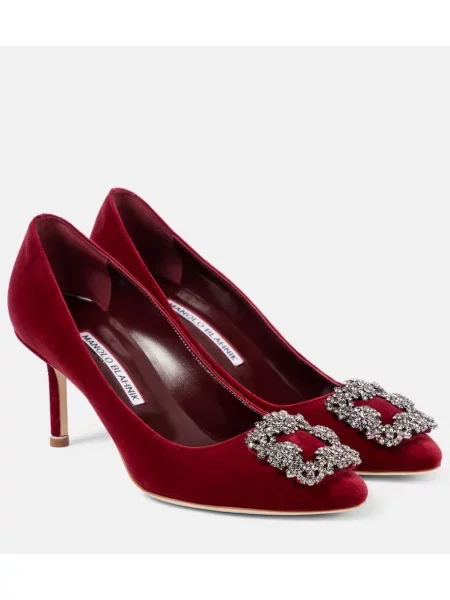 Pantofi cu toc Manolo Blahnik de catifea bordo