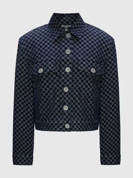 Джинсова куртка в монограму логотипа Balmain синя