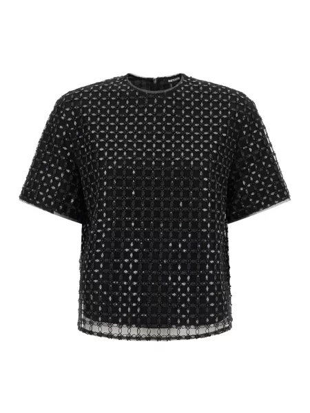 Koszulka Rotate Birger Christensen tiulowa z koralikami czarna