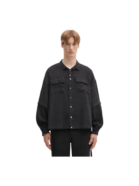 Undercover koszula lniana Shirt blouse relaxed z kołnierzykiem klasycznym czarny
