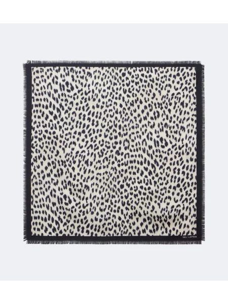 Fular Nili Lotan de mătase cu imagine cu model leopard negru