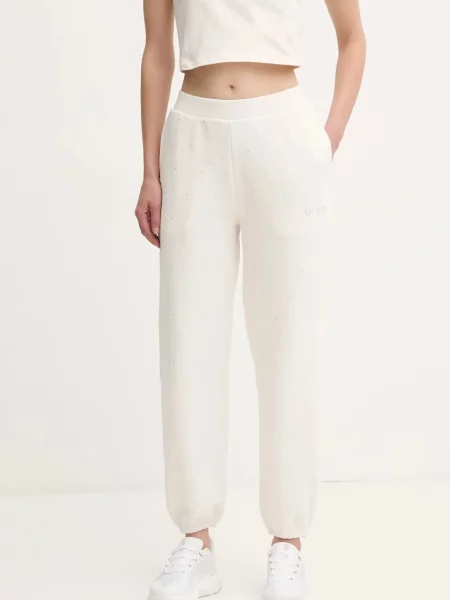 Спортен панталон Guess RHINESTONES с апликация бежово