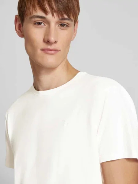 T-shirt z prążkowanym okrągłym dekoltem model ‘Dinton’ Blend biała