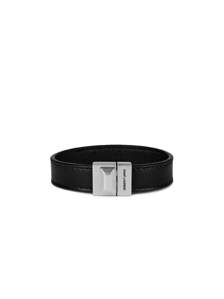 Bransoletka Saint Laurent skórzana z logo czarna