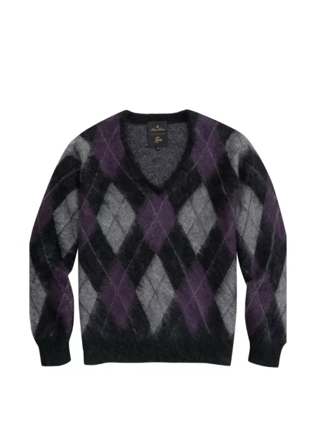Pulover Brooks Brothers cu decolteu în V cu model argyle negru
