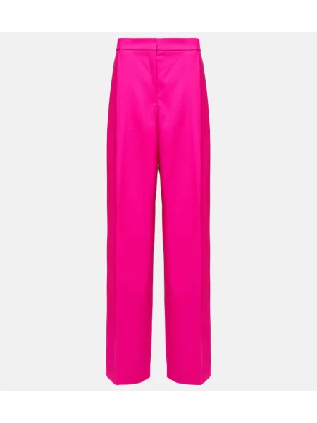 Pantaloni Oscar De La Renta cu talie înaltă de lână plisate roz