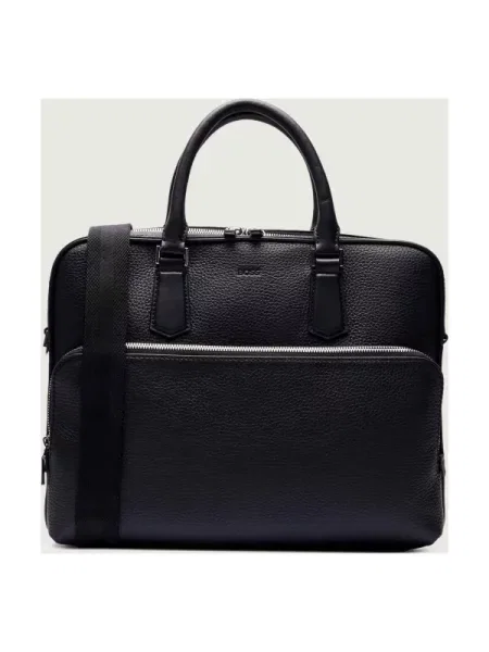 BOSS BLACK De piele geantă pentru laptop New Crosstown_S. Doc negru