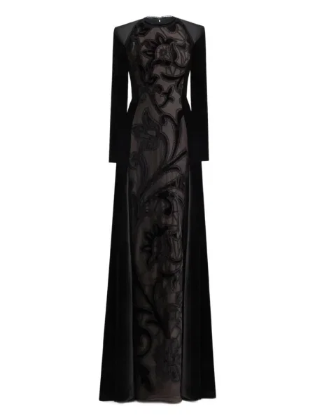 Rochie florală Gemy Maalouf cu broderie de catifea cu model floral negru