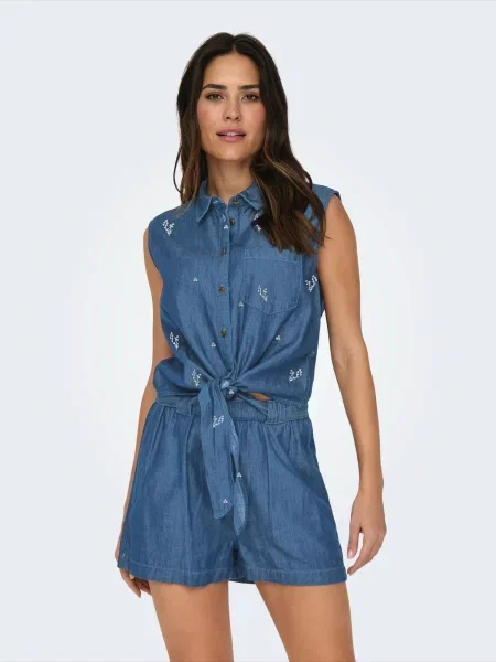 JDY Bluză JDYKAI albastru denim alb