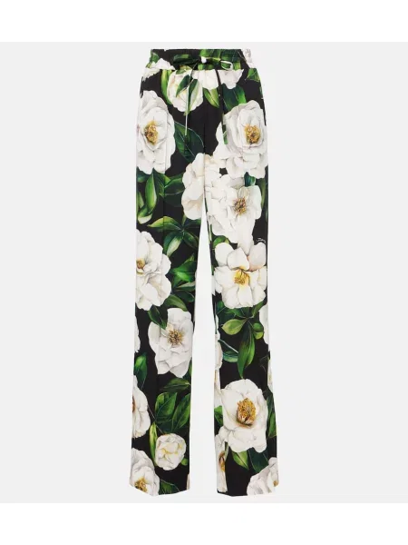 Pantaloni Dolce&gabbana de mătase cu model floral verde