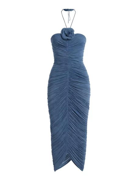 Rochie Magda Butrym cu model floral cu volane albastru