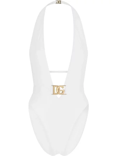 Costum de baie Dolce & Gabbana cu gât halter alb