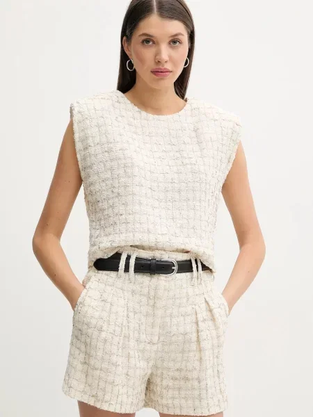 IRO bluzka z domieszką lnu wzorzysta beżowy