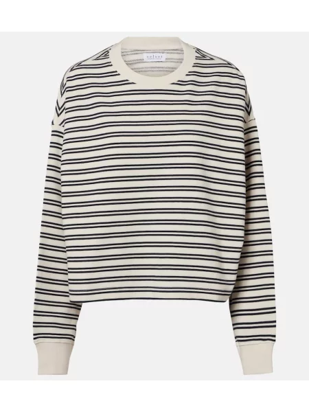 Hanorac Velvet de catifea cu dungi alb