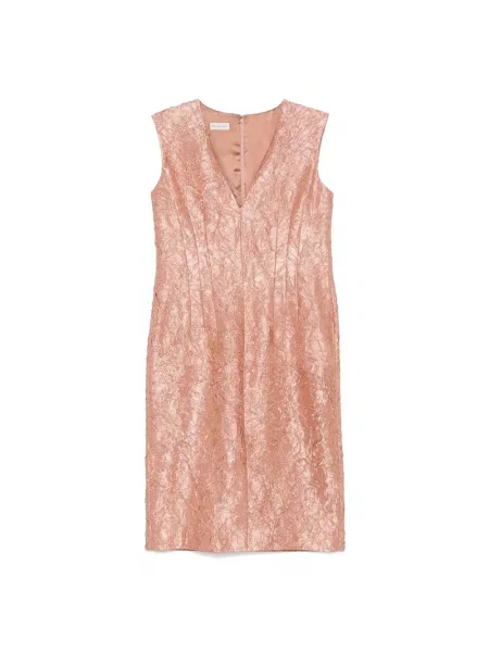 Sukienka Dries Van Noten z dekoltem w serek z rozcieciem różowa