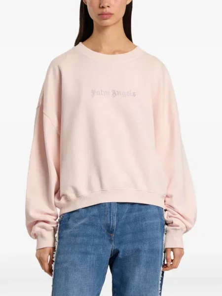 Hanorac crewneck Palm Angels cu decolteu rotund cu autograf roz