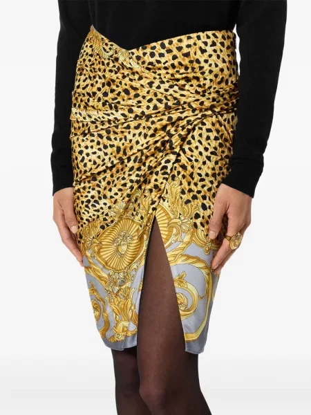 Fustă midi Versace drapată până la genunchi galben