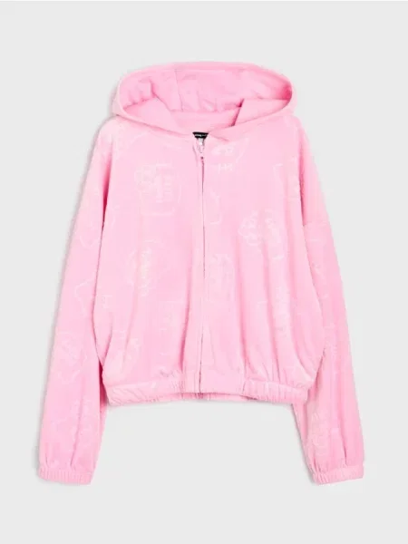 Sinsay Krátká mikina s kapucí na Hello Kitty pastelová růžová