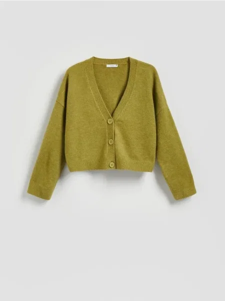 Reserved Cardigan descheiat verde-oliv deschis verde