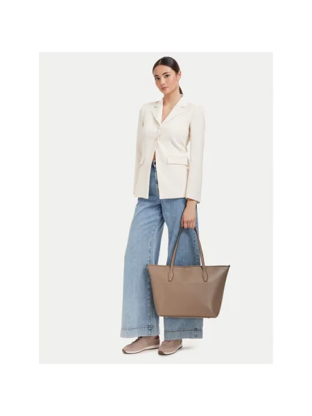 BOSS torebka shopper z imitacji skóry Sandy Zip Shopper beżowa