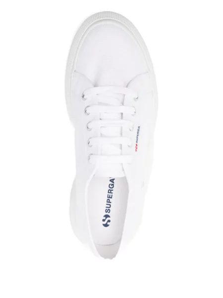 Sneakerși Superga cu șireturi cu platformă din dantelă alb