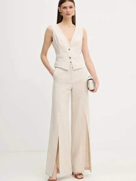 Fracomina kamizelka z dodatkiem lnu beżowa