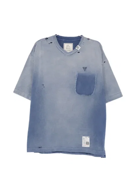 Tricou Maison Mihara Yasuhiro zdrențuiți cu decolteu în V albastru
