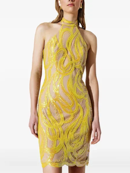 Mała sukienka mini Allure z cekinami garniturowa żółta