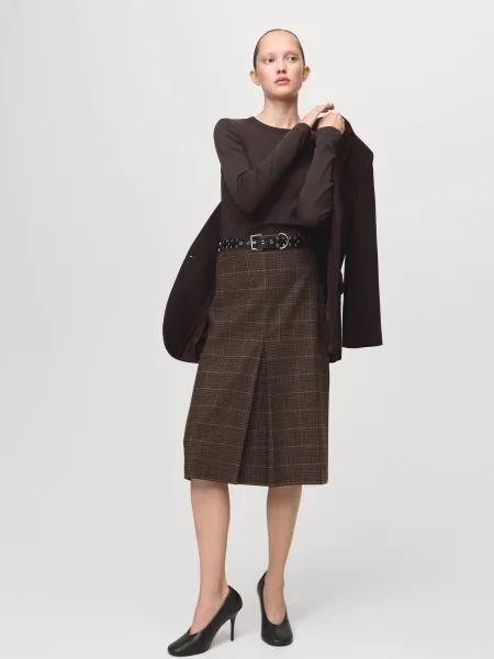 Лонгслів MANGO темно-коричневий поліестер/віскоза коричневий