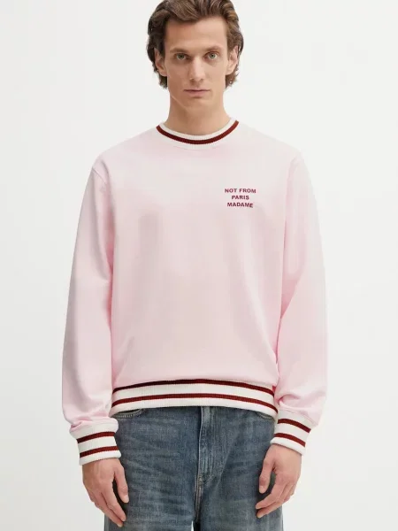 Bombažen pulover Drôle de Monsieur Slogan Sport roza