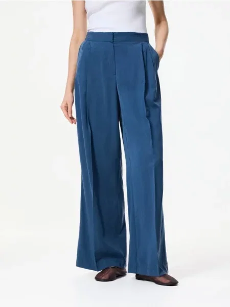 Reserved Штани wide leg з ліоцелом світло-блакитний блакитні