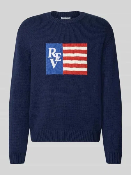 Sweter z dzianiny z mieszanka bawełny w kroju regular fit Review granatowy