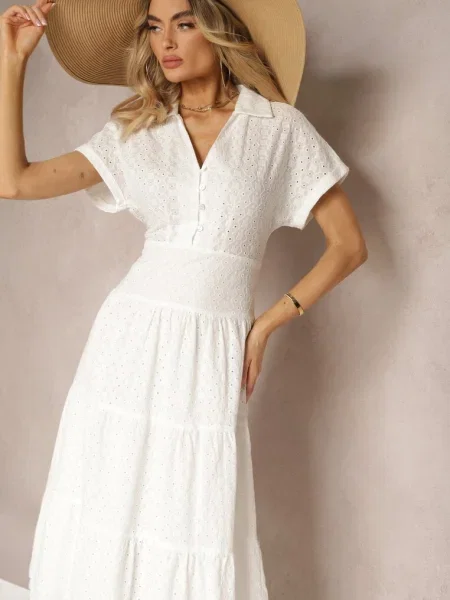 Rochie de cu Mânecă Scurtă și Obitha albă
