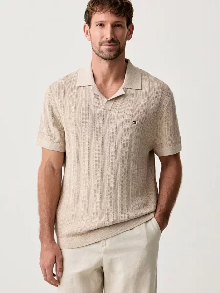 Tricou polo Tommy Hilfiger din lyocell bej