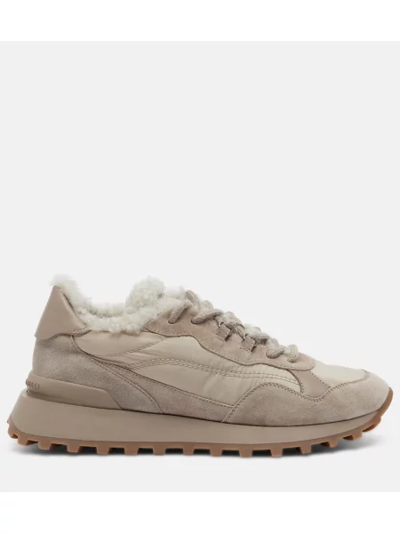 Sneakerși Brunello Cucinelli din piele de oaie bej