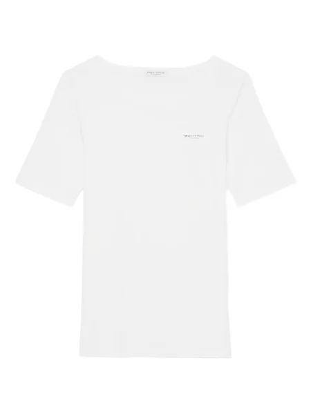 Scurt tricou polo Marc O'polo cu decolteu rotund alb