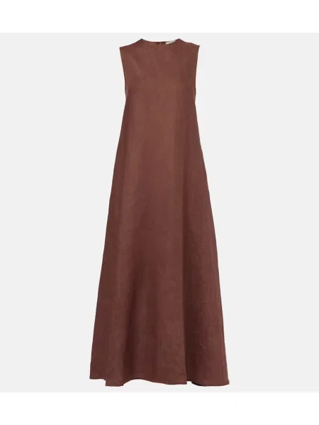 Lniana maksi sukienka maxi Asceno garniturowa brązowa