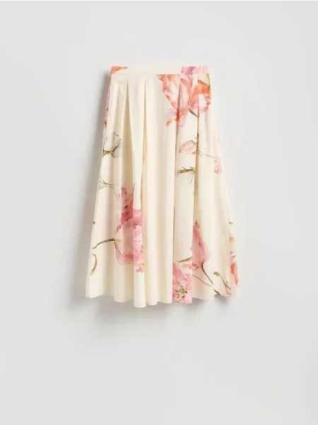 Reserved Fustă midi cu imprimeu floral multicolor