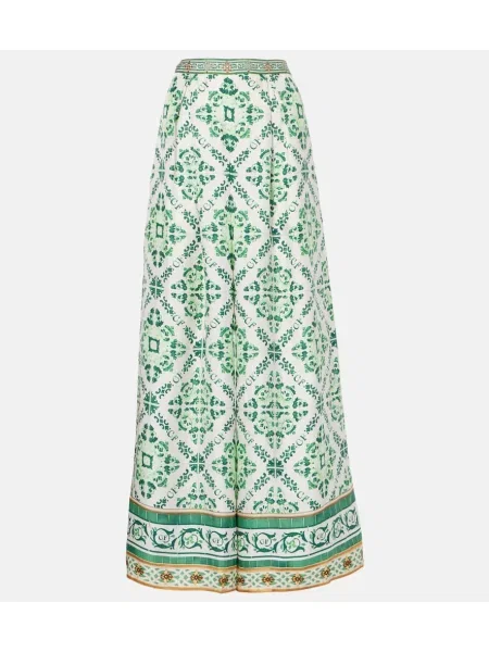 Pantaloni Camilla de mătase cu imagine alb