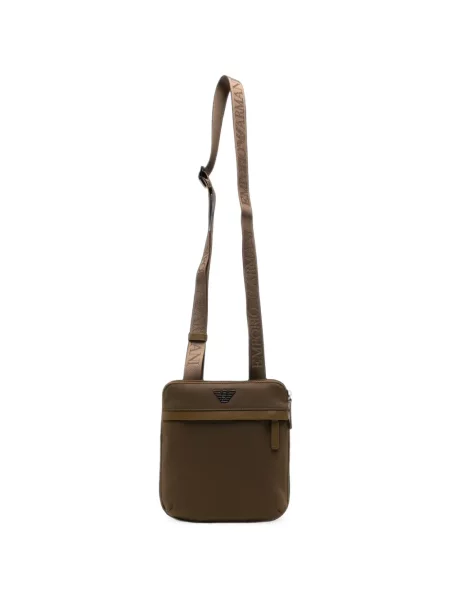 Geantă crossbody Emporio Armani cu autograf maro