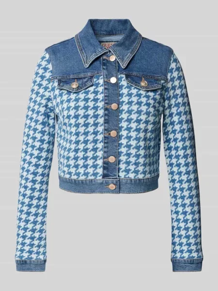 Kurtka jeansowa ze wzorem w pepitkę Guess niebieska