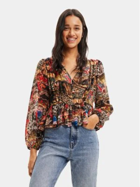 Desigual Bluză TAPESTRY-A albastru închis / maro / maro închis / ruginiu roșu
