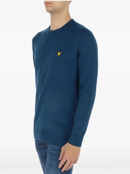 Pulover Lyle & Scott cu broderie cu decolteu rotund albastru