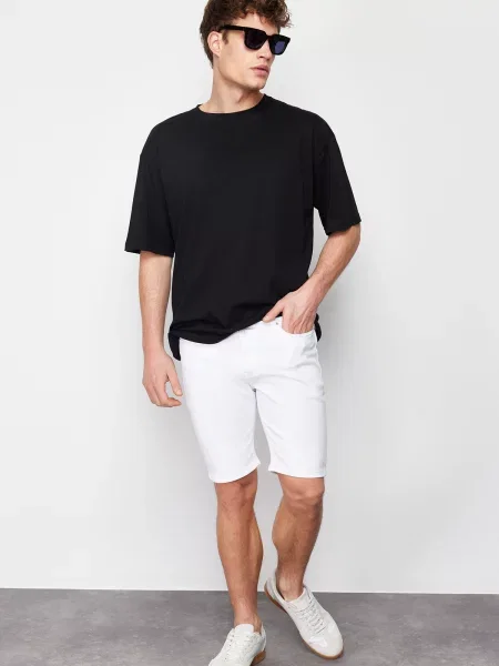 Strečové džínové šortky Trendyol bílé