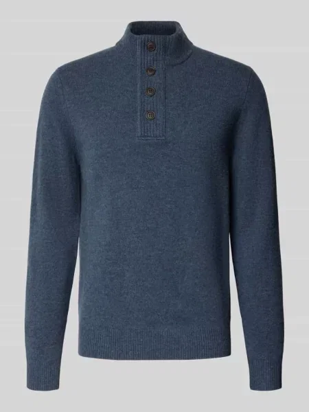 Lniany sweter Barbour z naszywkami niebieski