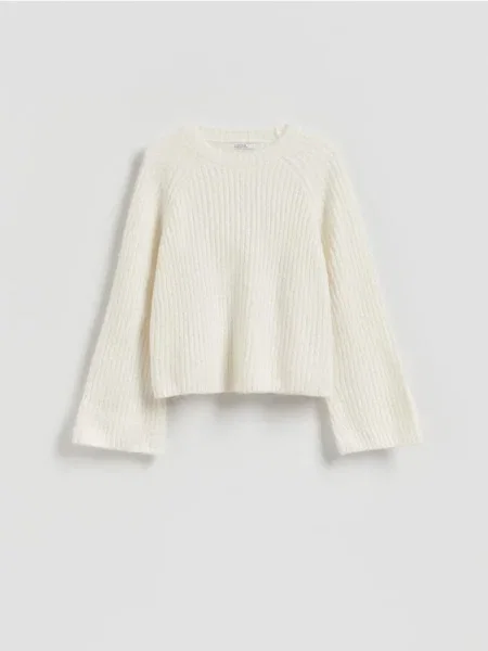 Reserved Sveter zo zmesi vlny a mohéru krémová